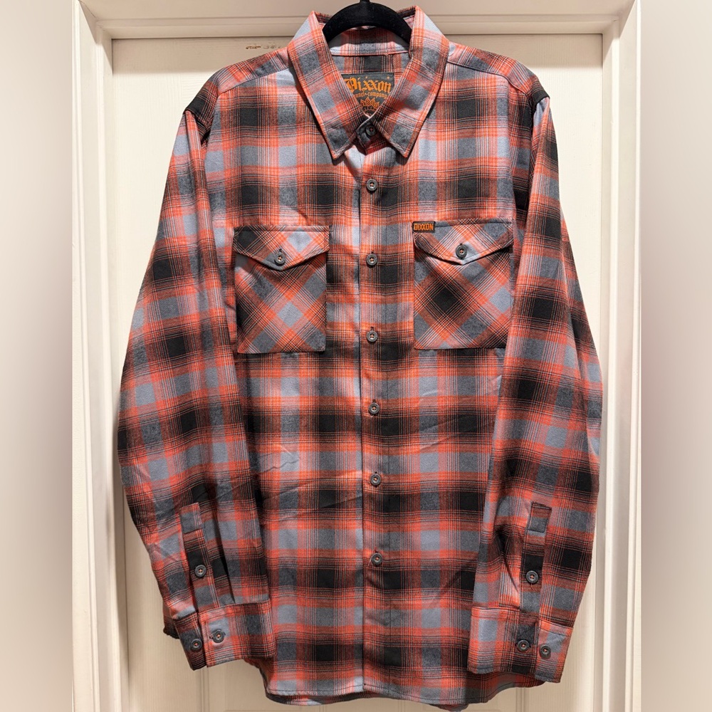 DIXXON Men's Hi Viz Orange, Gray, and Black Flannel Button-up Shirt Men's XL